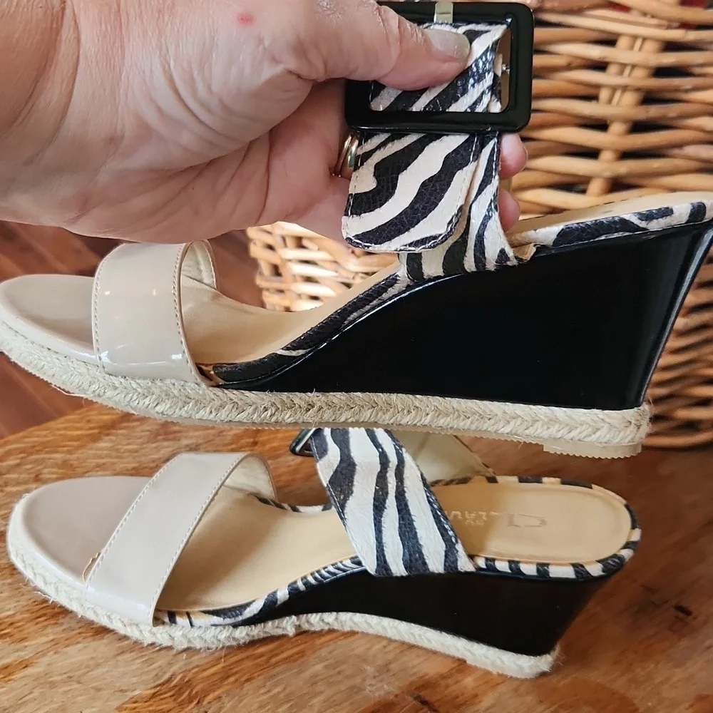 CL by Laundry Taylor Zebra Slide wedge heel‎ Patten Leather Sz 7.5